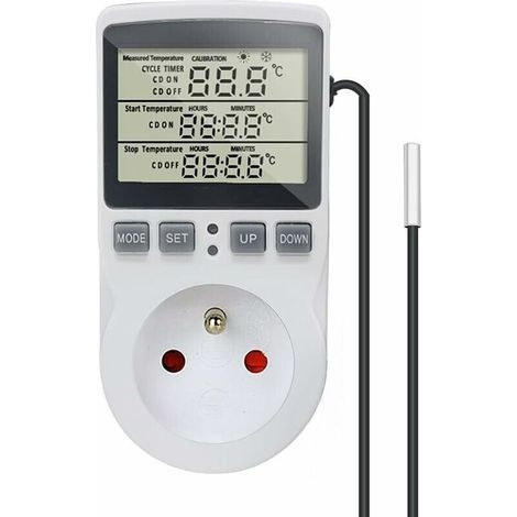 Prise Thermostat Regulateur de Température Numérique Chauffage Refroidissement avec Sonde, LCD Prise Contrôleur de Température Minuteur pour Aquarium Incubateur Serre-LIAIKI (1/5)