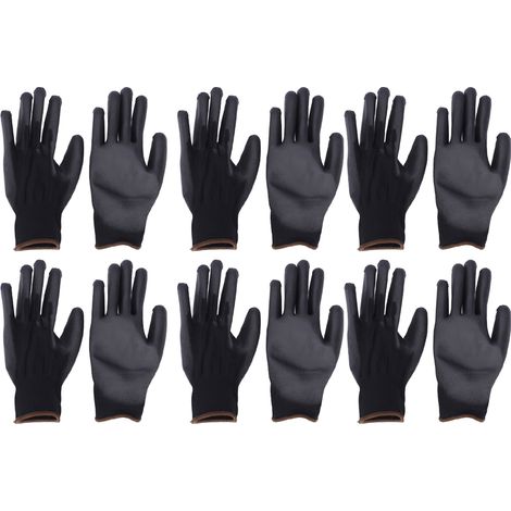 10 paires de gants antistatiques antidérapants en nylon tricoté avec colle PU noire pour atelier de machines (1/5)