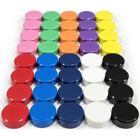 Lot de 40 aimants ronds pour frigo, 10 couleurs, puissants et décoratifs pour tableau, casier, cuisine. (1/5)
