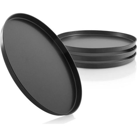 Lot de 4 Plaques à pizza, Acier au carbone, Revêtement anti-adhérent, Diamètre 26cm, Pour four et pâtisserie (1/3)