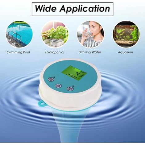 Medidor inteligente de calidad del agua: monitor flotante Bluetooth 6 en 1 para piscinas，spas e hidroponía: mide pH，salinidad y temperatura (1/4)