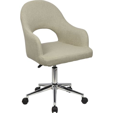 Svita – Chaise de bureau pivotante Cut-Out avec roulettes – Revêtement tissu beige – Réglage en hauteur – Pied en acier chromé (1/5)