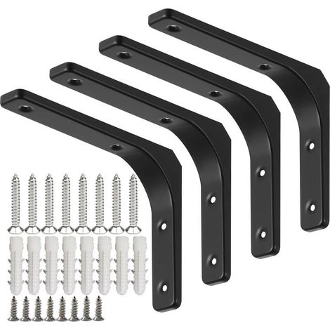 schwarze Regalwinkel, Wandregalhalterungen, L-förmige Wandwinkel mit passenden Schrauben und Dübeln, maximale Tragfähigkeit von 70 kg (150 x 200 mm) (1/5)