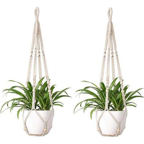Macrame plante cintre pour plantes d&aposintérieur 2 pièces, bois perles pendaison panier, bohème décoration de la maison,89cm, blanc (1/5)