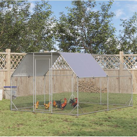 Gallinero cercado exterior para 10-12 gallinas con puerta y techo Oxford plata 280x380x195 cm (1/5)