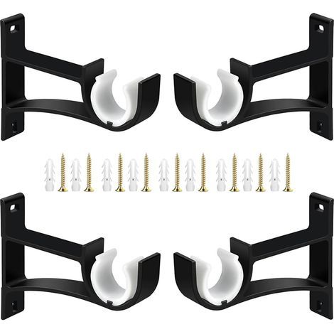Lot de 4 supports de tringle à rideaux réglables en métal pour tringles à rideaux de 28 à 35 mm - Noir (1/5)