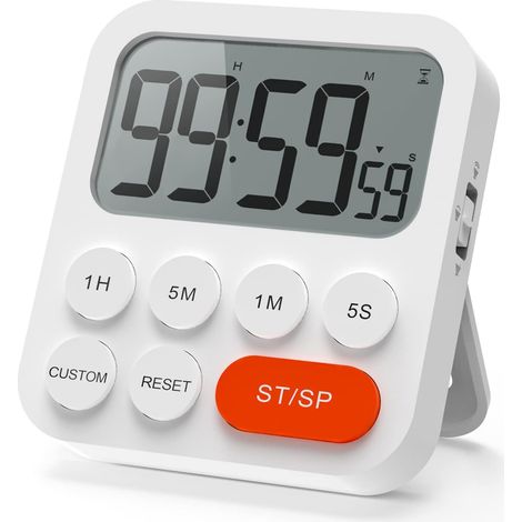 Digitaler Küchentimer Magnetisch Stoppuhr Timer mit Uhr, Magnet, 3-stufiger Lautstärke, LCD Anzeige für Kochen, Sport, Studieren (1/5)