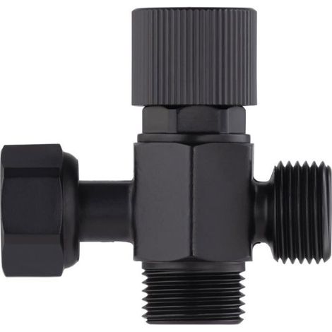 Robinet 3 voies laiton finition mate noire 12 x 17 (3/8) - écrou rotatif valve d'arrêt raccord WC (1/3)