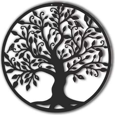 GROOFOO Art mural en métal, arbre de vie, logo de famille d'arbre en métal, décoration murale, décoration d'intérieur (35 x 35 cm) (1/5)