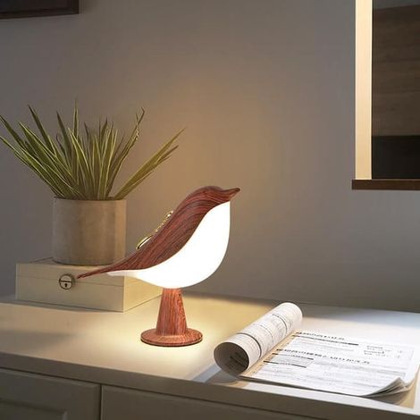 Lampe oiseau tactile, lampe de table LED avec variateur tactile, 3 niveaux de luminosité, rechargeable