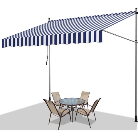 TolleTour Markise Klemmmarkise Balkonmarkise Blau Weiß mit Handkurbel ohne Bohren Sonnenschutz UV-Schutz und wasserfestund höhenverstellbar 300cm (1/5)