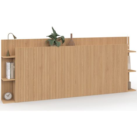 Kopfteil auf Fuß JULIETTE für Bett 140 und 160 cm mit Stauraum Latteneffekt Holzleisten