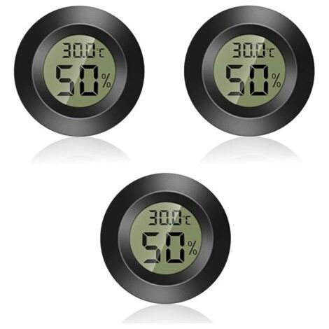 Thermomètre - mini hygromètre, mini thermomètre hygromètre, mini hygromètre numérique, thermomètre rond， thermometre interieur exterieur, -50°C+70°C (paquet de 3)