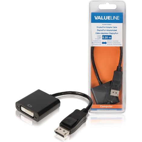Valueline VLCB37250B02 Câble adaptateur Displayport Displayport Mannelijk - Dvi-d 24 + 1-pins Vrouwelijk 0,20 M Noir (1/4)