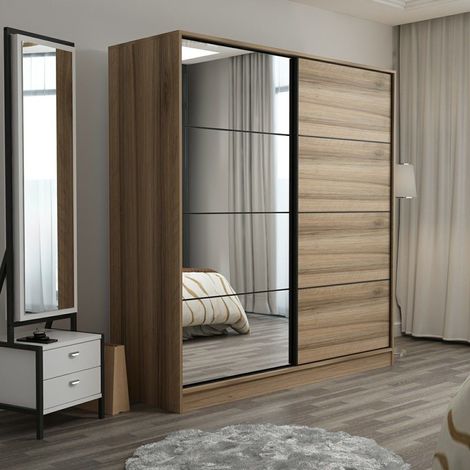 Armario Rovolon 2 Puertas, Dormitorio, 5 Estantes, Perchero, 180x190h cm, Roble Marrón (1/5)