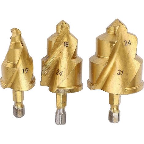 Ensemble de 3 forets de levage PPR, alésoir de tuyau PPR robuste avec tige hexagonale de 1/4 de pouce, ouvre-trou étagé, convient aux tuyaux d'eau. (1/5)