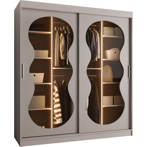 Armario Hartford 530, Cachemira, 200x180x62cm, Puertas de armario: Correderas, Número de estantes: 9, LED