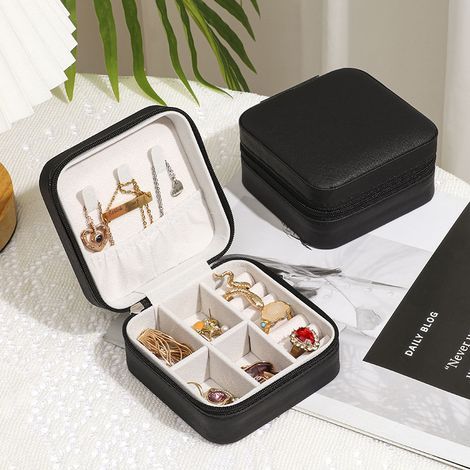 Mini boîte à bijoux de voyage, petit organisateur de bijoux de voyage, boîte à bijoux portable, mini organisateur de voyage, présentoir portable(noir) (1/5)