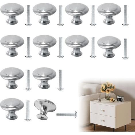 Juego de 12 pomos redondos de acero inoxidable para cajones de armarios, cocina y muebles. (1/5)