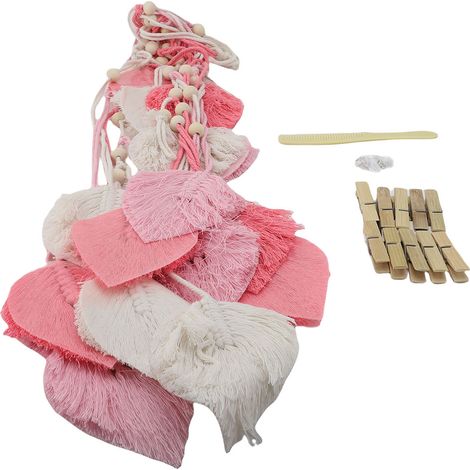 Suspension murale macramé feuilles bohème – Tissé main glands feuilles tapisserie nursery chambre salon 47,2x29,5in rose, décoration (1/2)