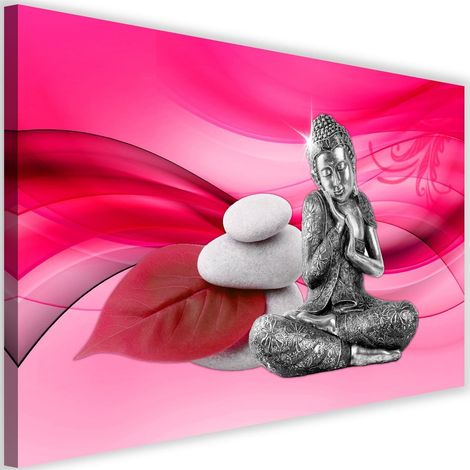 Tableau sur toile Bouddha zen sur fond rose 60x40 (1/5)