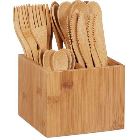 Boîte Bambou 41 pièces cuillère Couteau Fourchette Porte-Couvert, Nature (1/5)