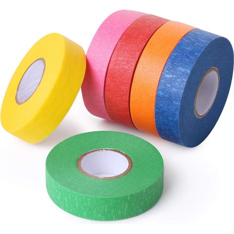 Masking Tape - 15 mm x 15 m - 6 Colors - Acid-Free - Writeable - For Arts Crafts Drafting Labeling - Pack of 6