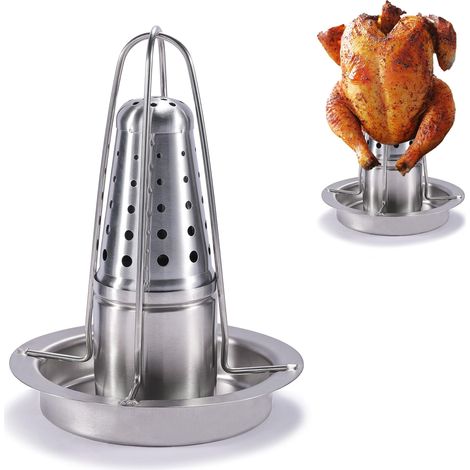 Support pour poulet à la canette de bière pour barbecue et fumoir – Support en acier inoxydable 304 de qualité supérieure – Rôtissoire à volaille avec récipient pour aromates (Lot de 1). (1/4)