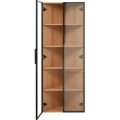 Vitrine d'angle en verre trempé avec LED 62x35x160 cm finition chêne (1/5)