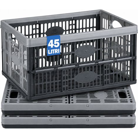 Set 3 Ceste Pieghevoli Nero 45L Portaoggetti Archiviazione Impilabili 53x37x27cm (1/5)