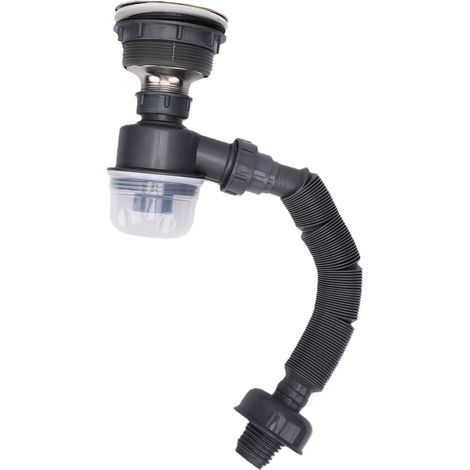 Kit de vidange d'évier de cuisine tuyau de drainage flexible rétractable avec coupelle étanche filtre en acier inoxydable pour balcon, buanderie, éviers céramique simple tube (1/5)