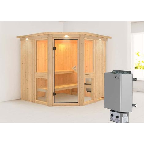 Karibu Sauna Innenkabine Amelia Innensauna 3 Sitzbänke aus Holz , Saunakabine mit 68 mm Wandstärke Dampfsauna