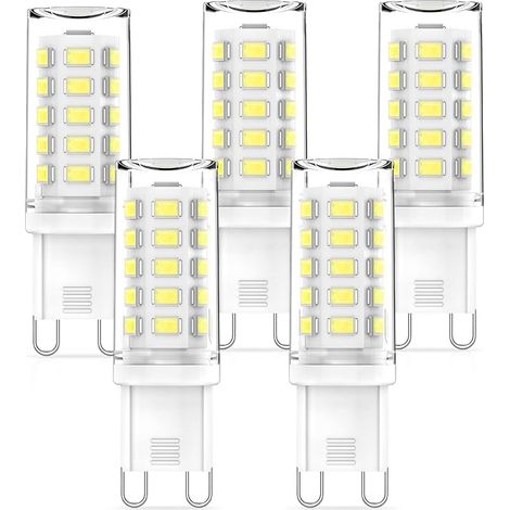 Lot de 5 ampoules LED G9 à intensité variable 3 W Blanc froid 6000 K de rechange pour ampoules halogènes 50 W 40 W, angle d'éclairage 360 °, sans scintillement, IRC 83, AC 220-240 V (1/5)