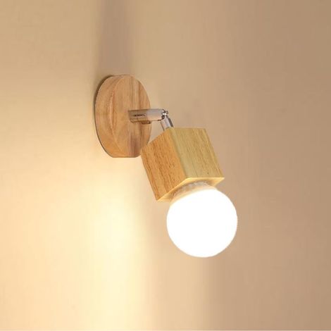Applique murale intérieure en bois rétro industrielle rotative 350° E27 couloir chambre (1/5)