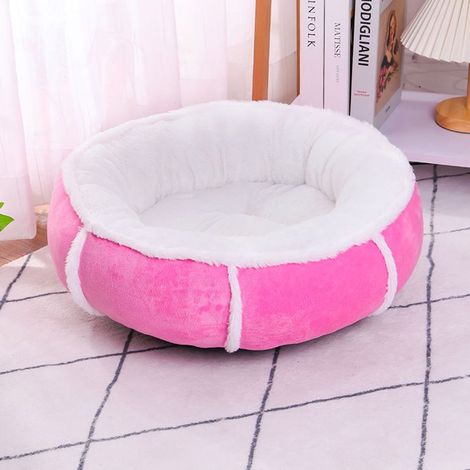 Lit rond pour animaux, adapté aux chats/petits chiens, fond antidérapant et résistant à l'eau, tissu doux et durable (rose, 40 cm). (1/5)