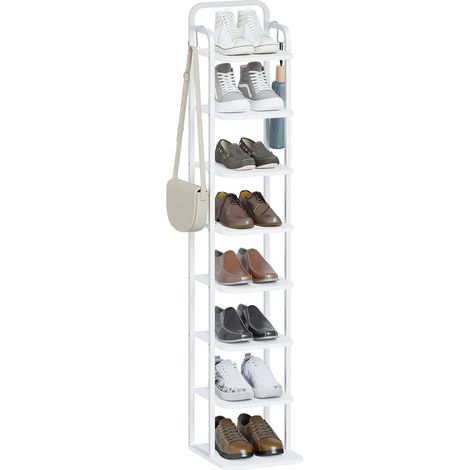 Étagère à Chaussures Verticale à 8 Niveaux, Tour à Chaussures pour Petits espaces, autoportante, réglable, Gain de Place, Blanc (1/5)