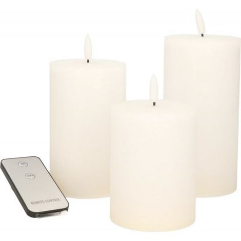 Bougies piliers LED avec télécommande - Lot de 3 - Blanches - 10/12,5/15 cm (1/5)