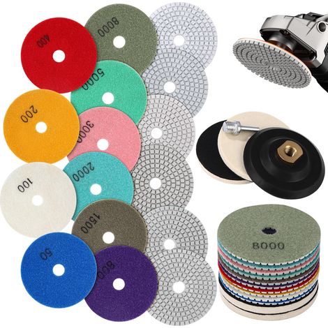 14 Pcs Disque de Polissage Diamant 4 pouces 100mm Diamant Polissage adaptés à une Machine à Polir M14 pour Granite Marble Béton Tampons de Polissage 50 - 8000 (1/5)