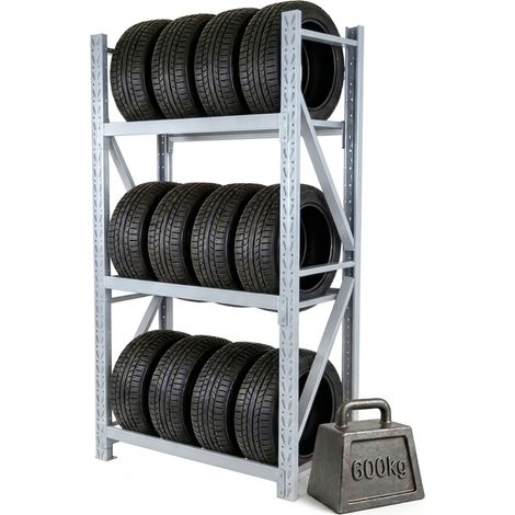 Relaxdays Portapneumatici 12, HxBxT 180 x 120 x 50 cm, 600 kg, acciaio, sistema a incastro, garage, argento