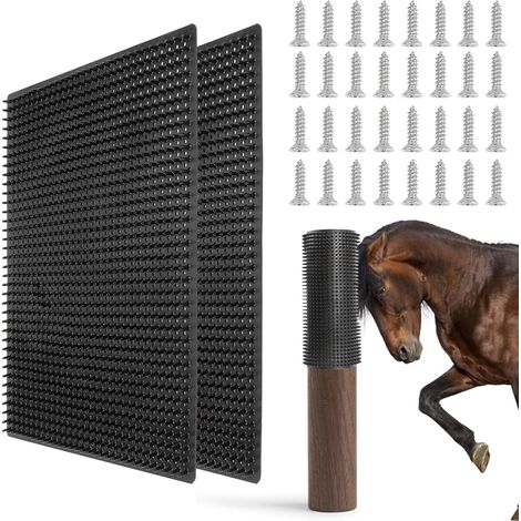 Tapis à gratter pour vache, cheval et mouton 2 pièces 36 x 30 cm noir comprenant 40 vis de montage (1/5)