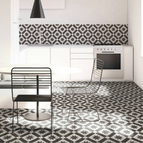 Carrelage effet carreau ciment vieilli CHEZ coconSTAR 25x25cm 25x25cm Noir et Blanc Mat - Boîte de 1.13 m2 (1/3)