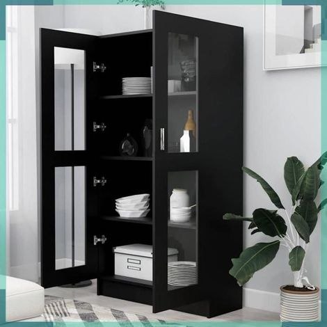 Armoire à vitrine - 802760 - Noir - Bois d'ingénierie et verre - 82,5 x 30,5 x 150 cm (1/5)