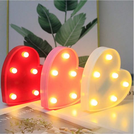 3 pièces Veilleuse décorative de chambre en forme de cœur mignonne, alimentée par batterie, pour décoration intérieure (salon, chambre, table), cadeau idéal pour la Saint-Valentin, une demande en mari (1/4)