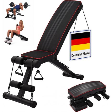Relaxdays Hantelbank, bis 150 kg, klappbar, verstellbar, 2 Expander, 4 in 1 Workout, Home Gym Trainingsbank, schwarz (1/5)