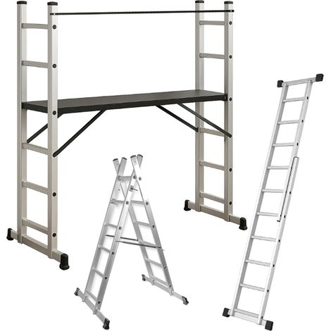 WALTER Aluminium Leitergerüst 3in1 2x6 Stufen Podest Nutzlast 150kg