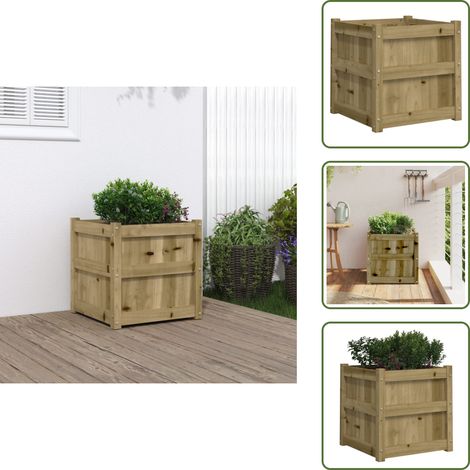The Living Store Jardinière 50x50x50 cm bois de pin imprégné - Jardinier - Pot De Fleurs - Extérieur - Balcon - Patio (1/5)