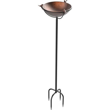 Abreuvoir Oiseaux Métal Bronze φ26x109cm Réglable avec 3 Statuettes Décoratives pour Jardin et Balcon (1/5)