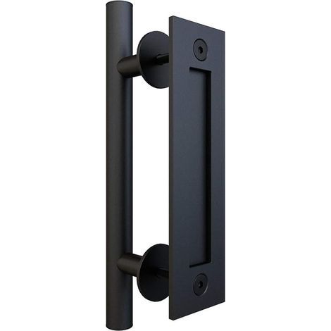 Juego de tiradores y manijas empotradas para puertas correderas y de madera con manijas en ambos lados (recubrimiento de pintura en polvo negra) (1/4)