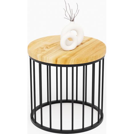 LAMO Manufaktur Couchtisch rund aus Holz 40 x 40 cm - Beistelltisch rund, Wohnzimmertisch, Sofatisch - kleiner Tisch, modern coffee table, Beistelltisch metall - Farbe: Rustikal, Beine: Schwarz (1/5)