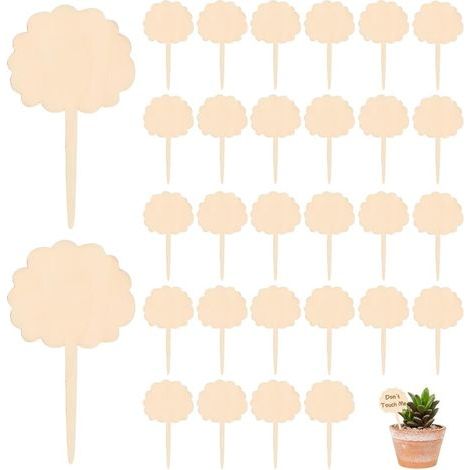 Lot de 60 Étiquettes pour Plantes en Bois – Marqueurs de Jardin avec Feutre – Piques Naturels en Forme de Nuage 108×60 mm pour Herbes, Fleurs et Pots (1/5)